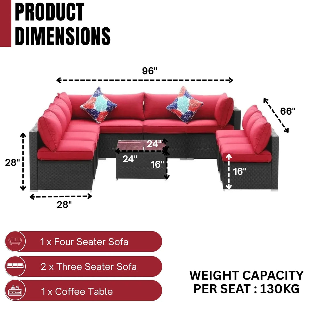 Thanaa Outdoor Garden Conversation Sofa Set (Black/Red)