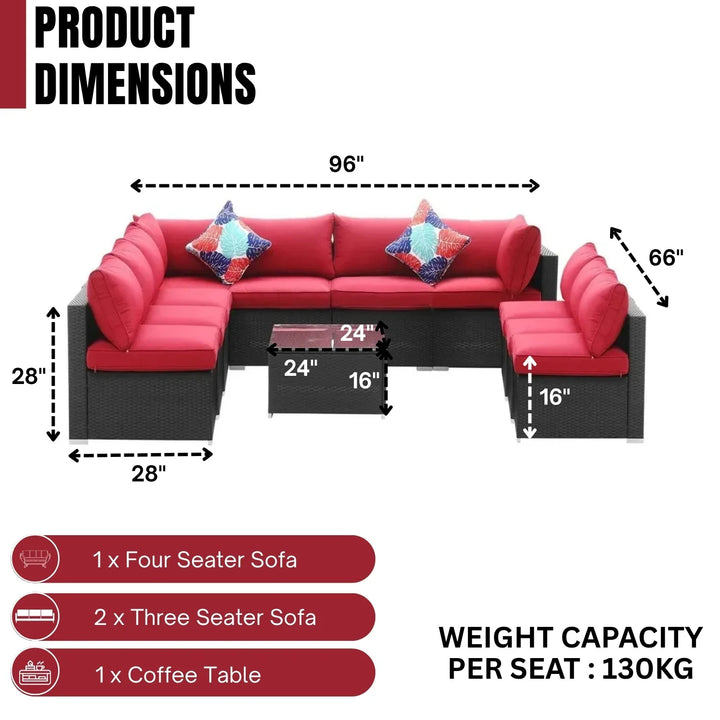 Thanaa Outdoor Garden Conversation Sofa Set (Black/Red)