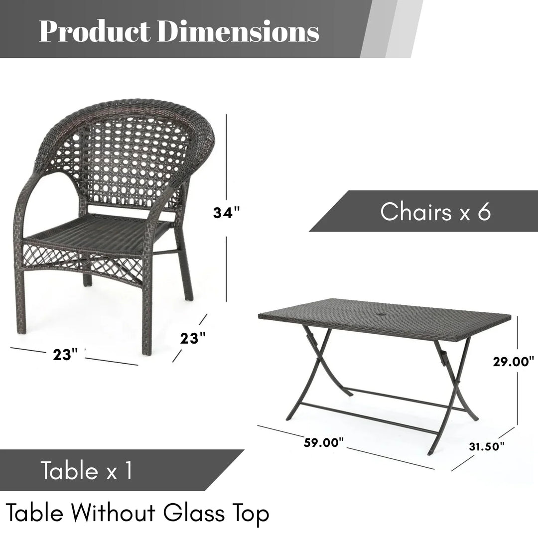 Thalia 7-Piece Outdoor Rattan Wicker Dining Table Set