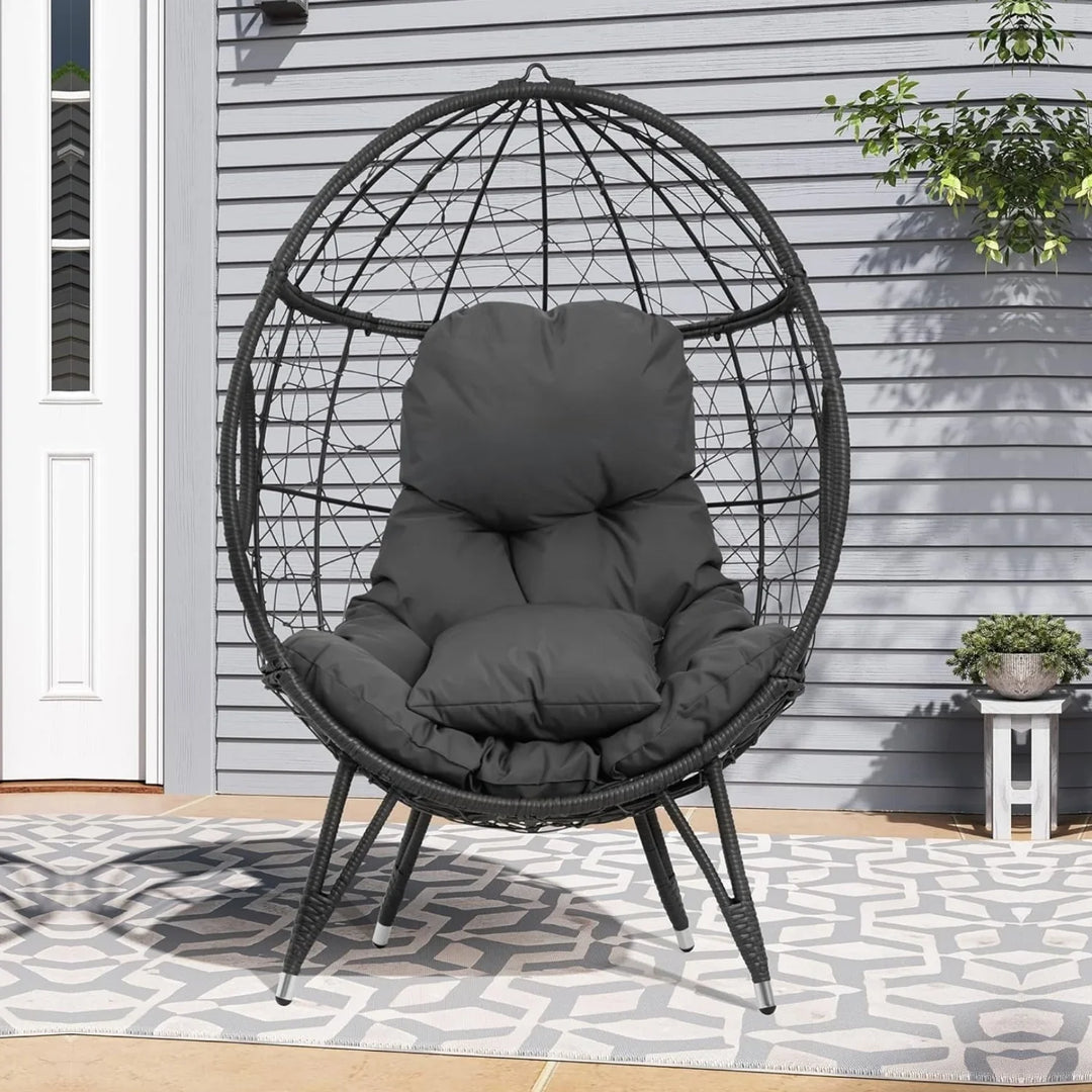 Zahida Outdoor All-Weather Wicker Egg Chair (Grey)