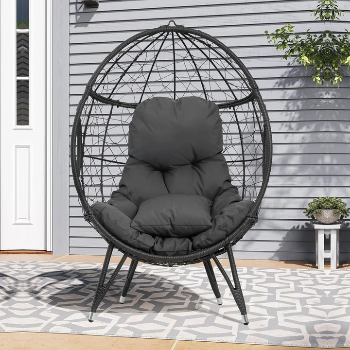 Zahida Outdoor All-Weather Wicker Egg Chair (Grey)