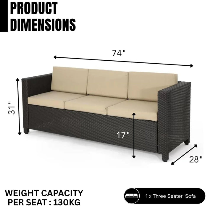 Ulfah Outdoor All-Weather Wicker 3-Seater Sofa