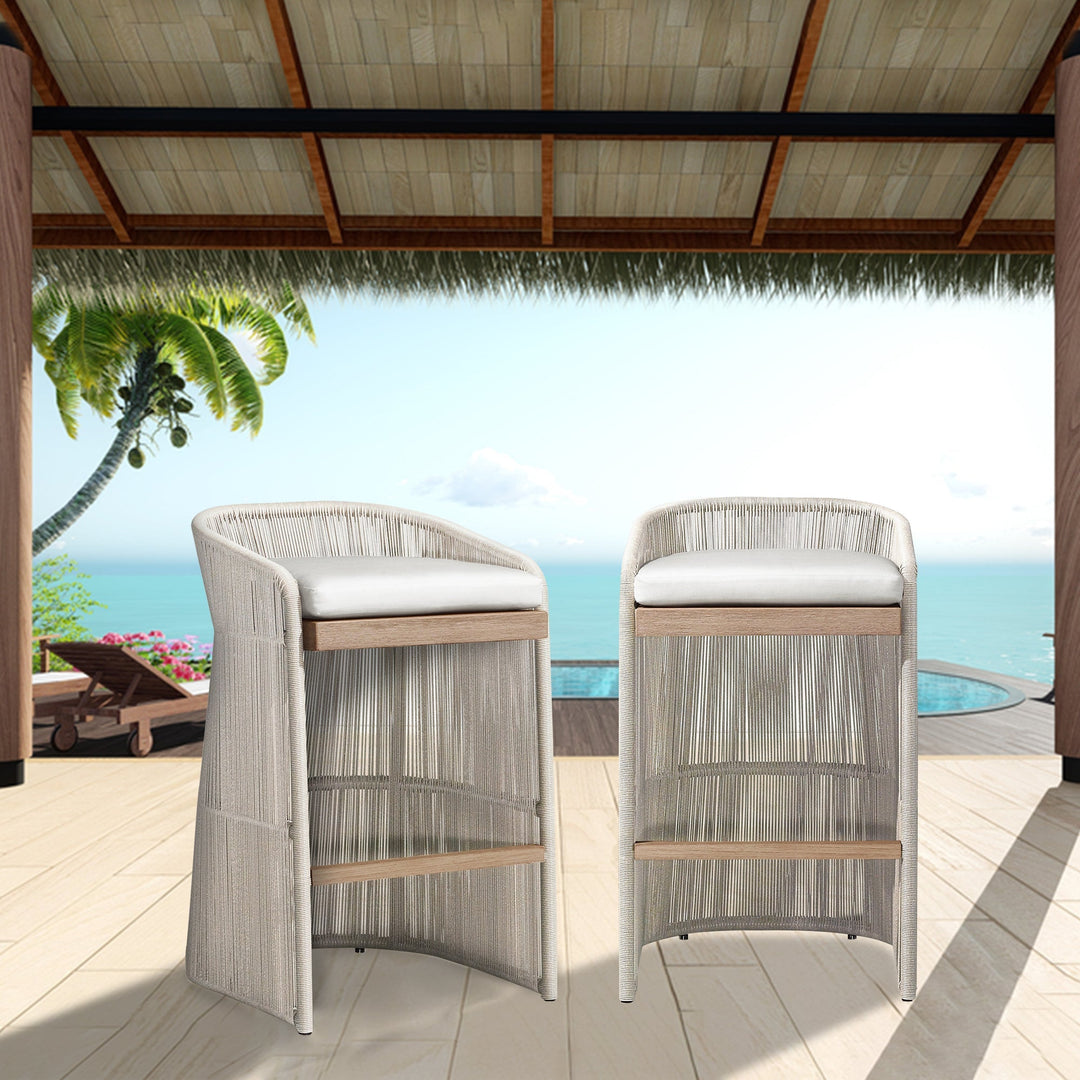 Erim Outdoor Patio Bar Chair 2 Chair For Balcony Braided & Rope