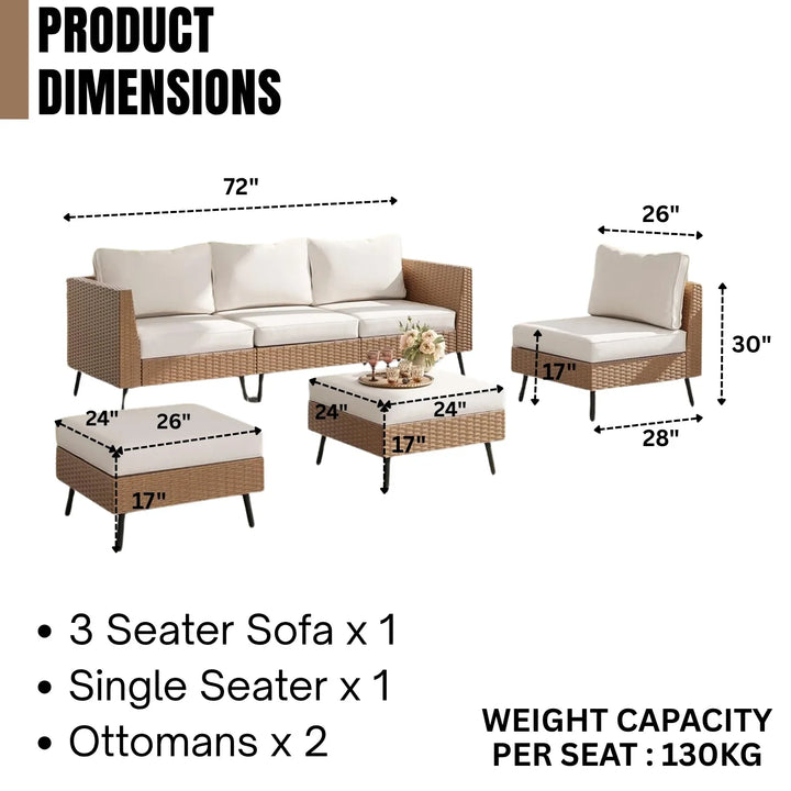 Johanna Outdoor Rattan Wicker 6-Seater Sofa Set