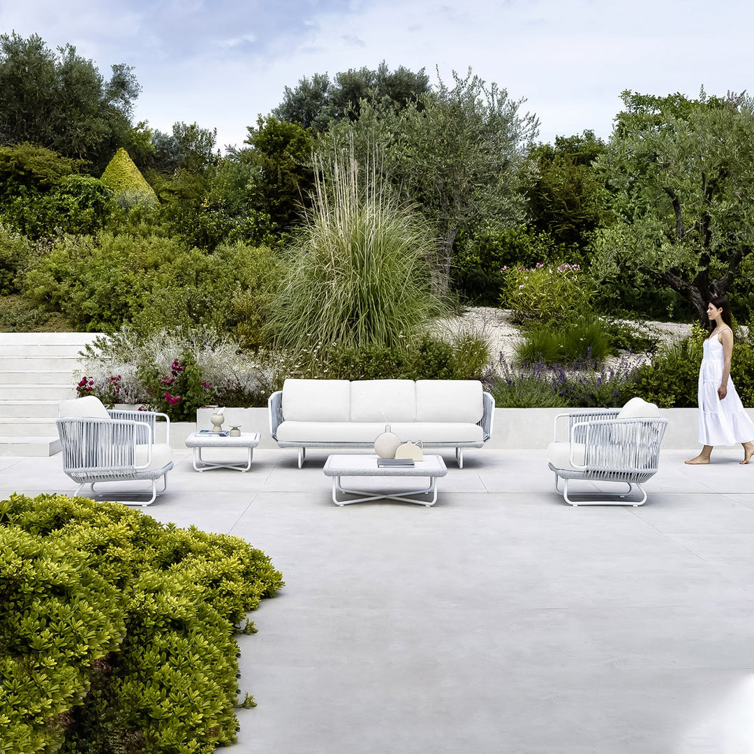 Astor Outdoor Garden Balcony Sofa Set 3 Seater , 2 Single Seater and 1 Center Table Set Braid & Rope (Grey-Off White)