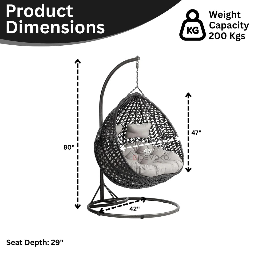 Hai Double Seater Rattan & Wicker Swing (Black & Grey)