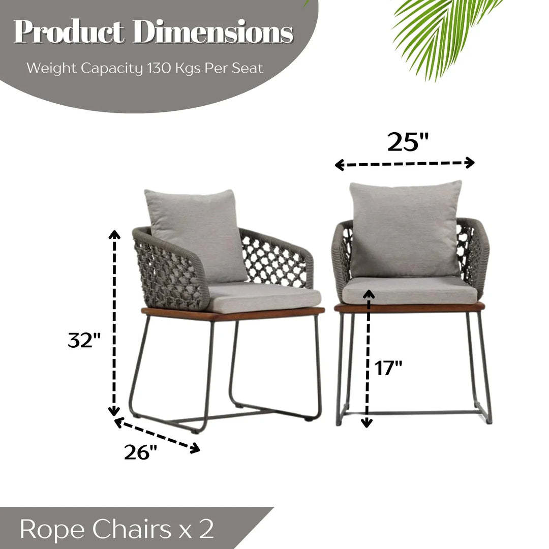Adelyn Outdoor Rope 2-Piece Patio Chairs With Wooden Base