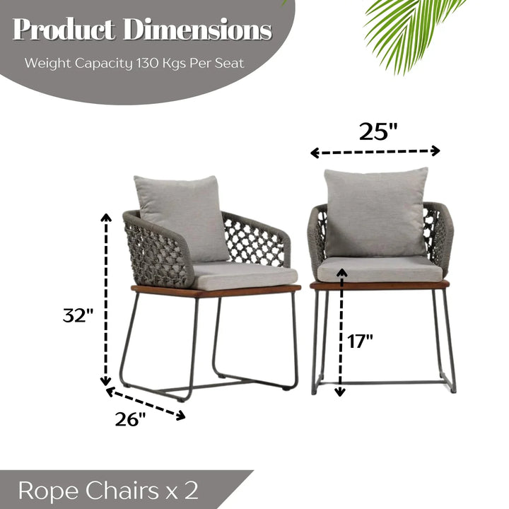 Adelyn Outdoor Rope 2-Piece Patio Chairs With Wooden Base
