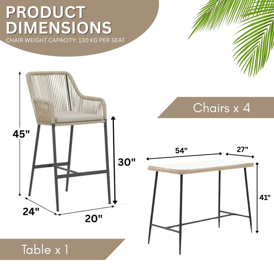 Ekatra Premium Outdoor Rope 5-Piece Bar Set With a High-Top Table