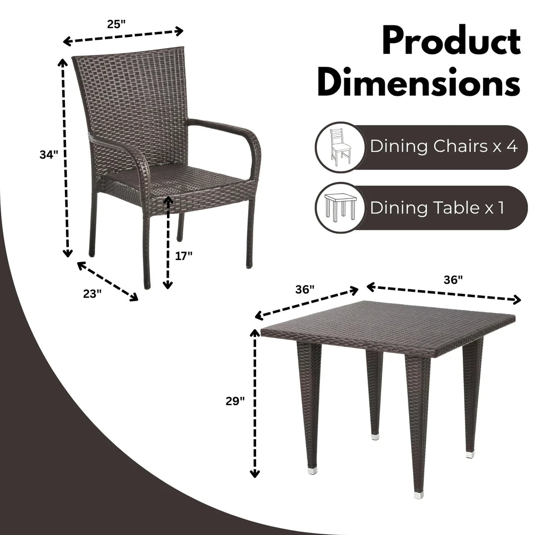 Elham Outdoor All-Weather Resistant Rattan Wicker 5-Piece Dining Set (Dark Brown)