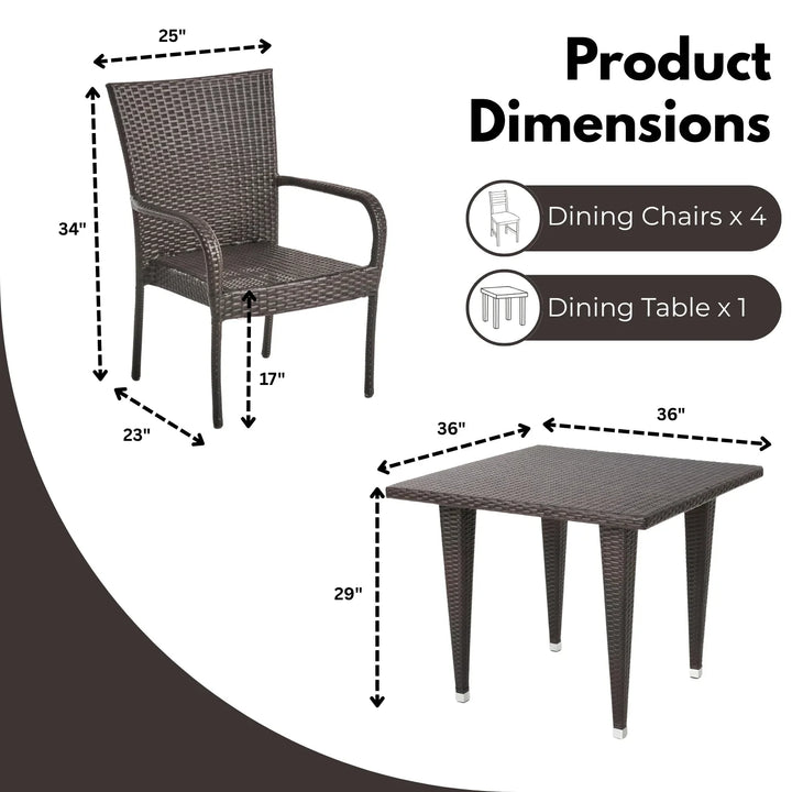 Elham Outdoor All-Weather Resistant Rattan Wicker 5-Piece Dining Set (Dark Brown)