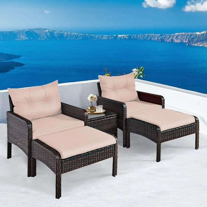 Thalia Outdoor Wicker 5-Piece Patio Sofa Set