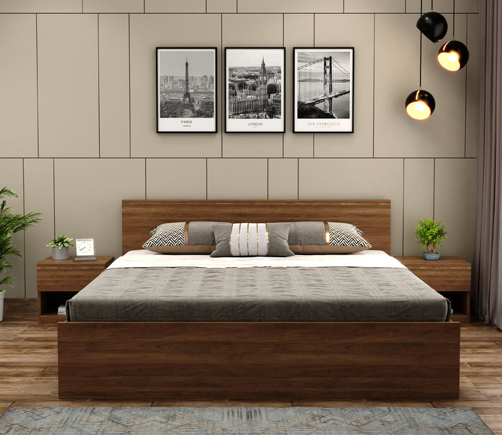 Elegance King Size Bed in Premium Engineered Wood (Walnut Finish, No Storage)