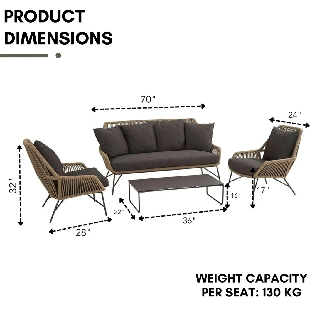 Sophie 4-Piece Outdoor Rope Patio Conversation Loveseat Furniture
