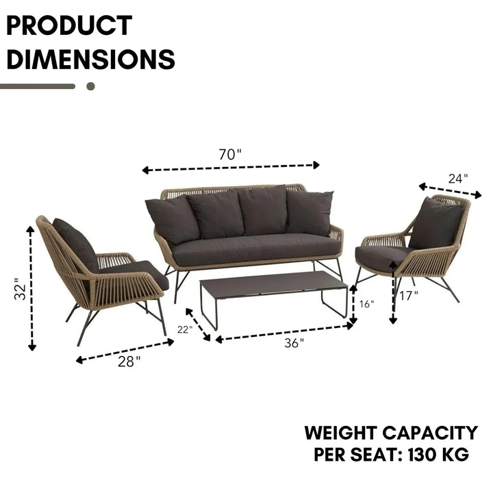 Sophie 4-Piece Outdoor Rope Patio Conversation Loveseat Furniture