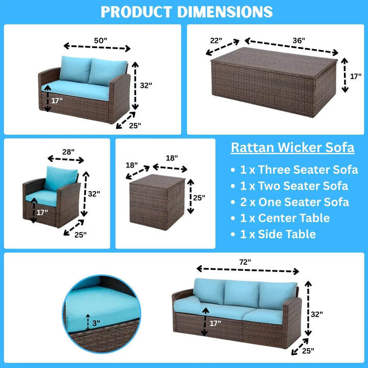 Radhani Outdoor 7-Seater Wicker Sectional Sofa Set