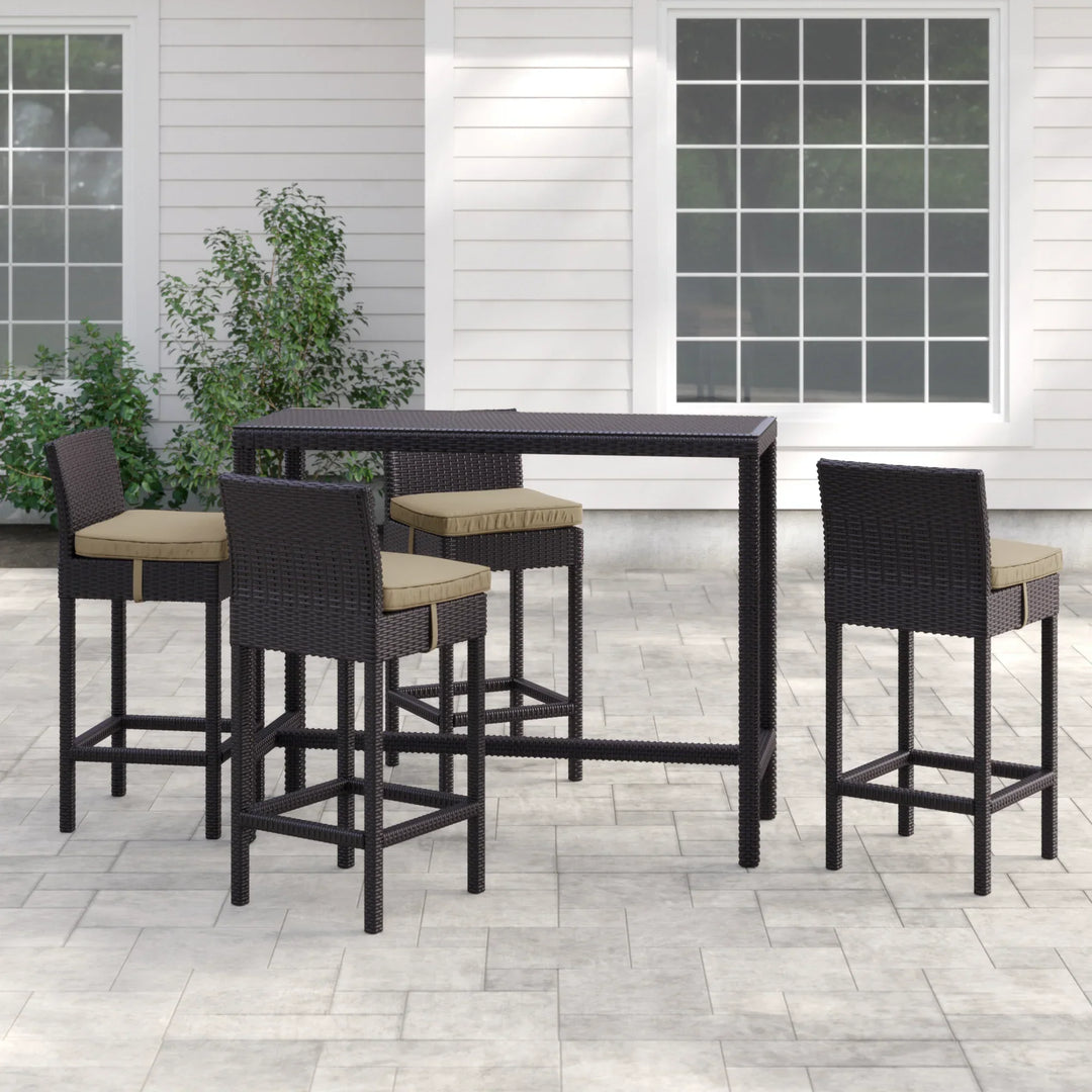 Lomeo Outdoor Patio Bar Sets 4 Chairs and 1 Table (Dark Brown)