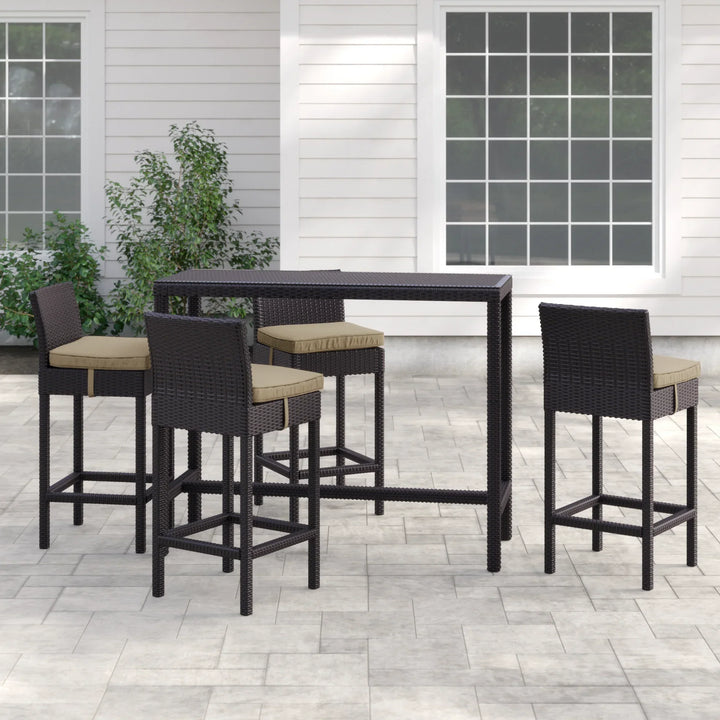Lomeo Outdoor Patio Bar Sets 4 Chairs and 1 Table (Dark Brown)