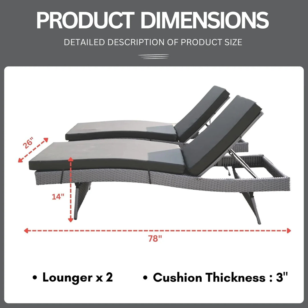 Akira All-Weather HDPE Wicker Outdoor Chaise Lounge Chair Set of 2