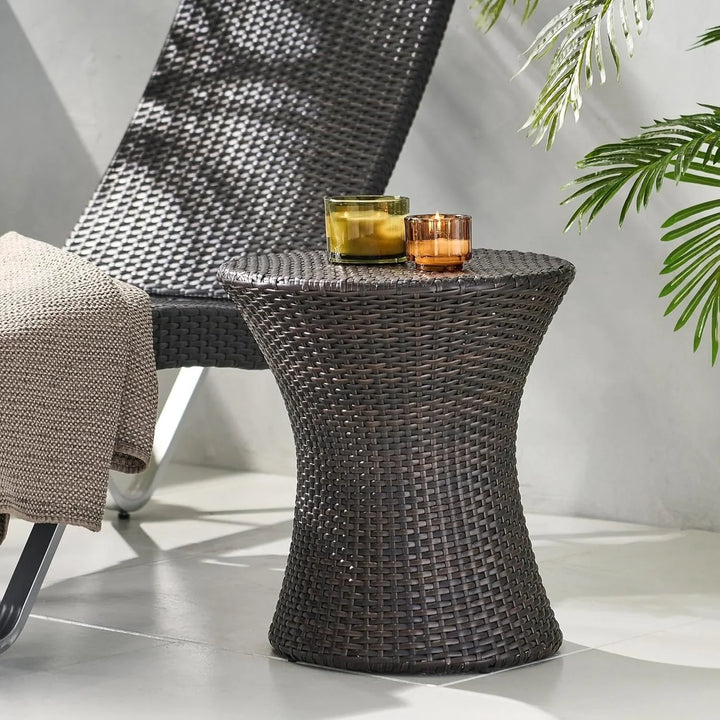 Faustine Outdoor Wicker Round Patio End Table