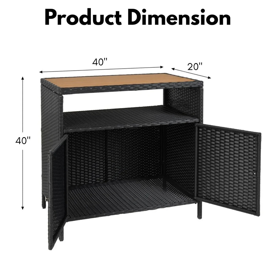 Soledad Outdoor Rattan Wicker Bar Table With Wooden Top