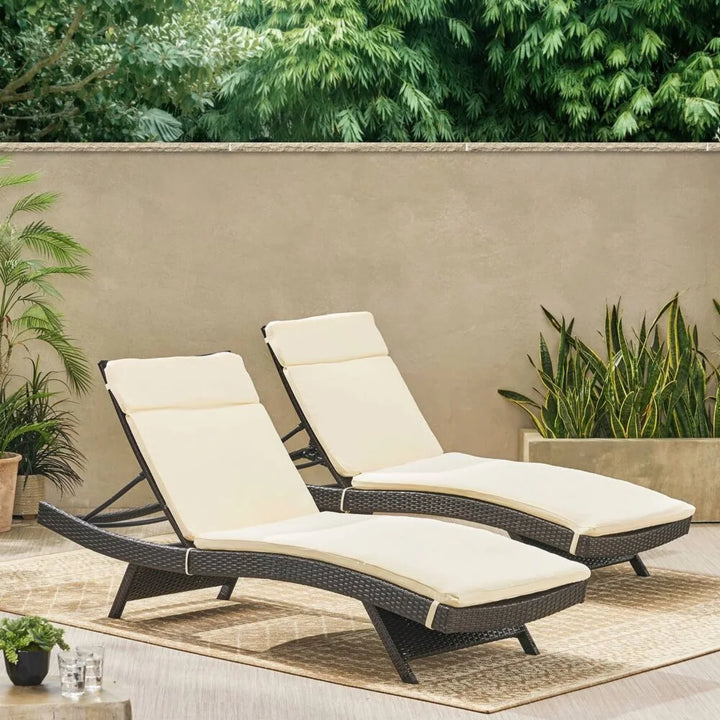 Rong All-Weather Rattan Wicker Outdoor Chaise Lounge Chair Set of 2