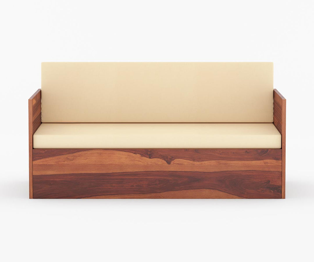 Miron Solid Wood Sheesham Diwan with Mattress | Solid Wood Sofa Come Bed (Honey Finish)