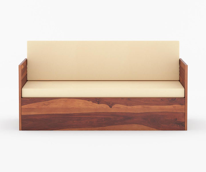 Miron Solid Wood Sheesham Diwan with Mattress | Solid Wood Sofa Come Bed (Honey Finish)