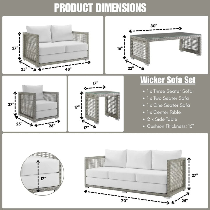 Charmi Outdoor Wicker Woven 6 Pieces Sectional Patio Furniture Set