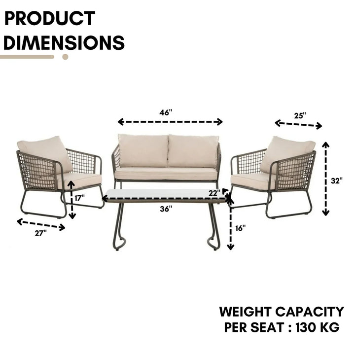 Clementine 4 Piece Outdoor All-Weather Rope Sofa Set