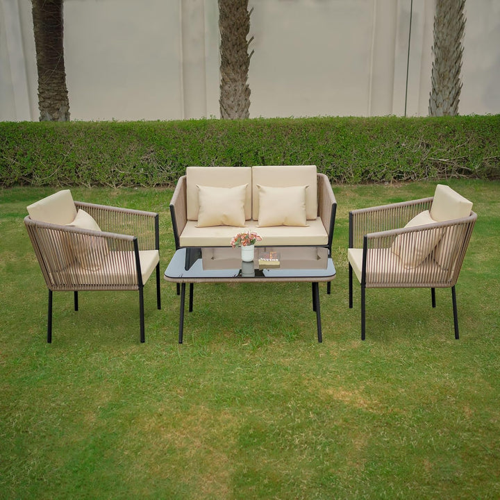 Parna Outdoor Garden Balcony Sofa Set 2 Seater , 2 Single Seater 1 Center Table Set Braided and Rope