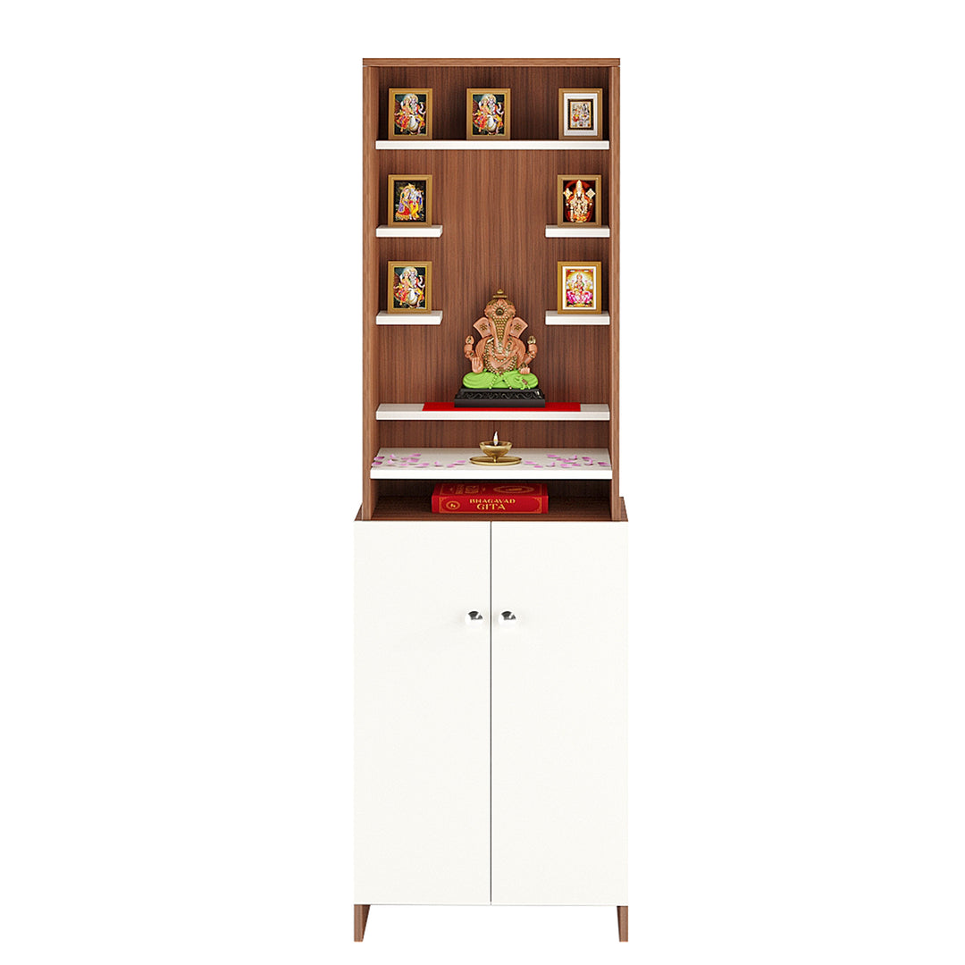 Aanya Engineered Wood Home Temple for Living Room & Office in Exotic Teak & White