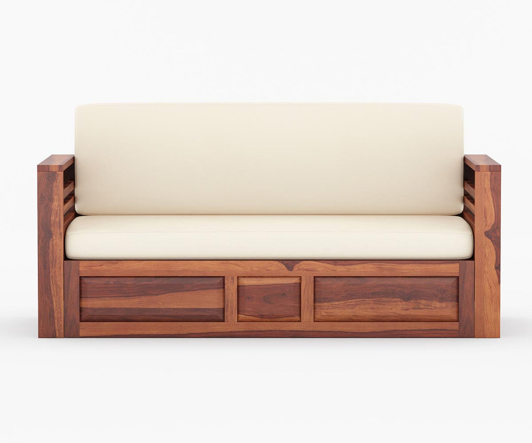 Artem Solid Wood Sheesham Sofa Cum Bed | Solid Wood Sofa Come Bed (Honey Finish)
