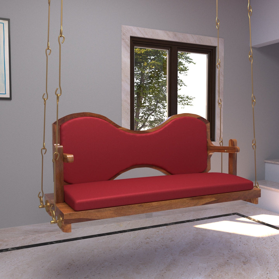 Aradhya Classic Cherry Reddish Boomerang Style Back Wooden Swing for Home