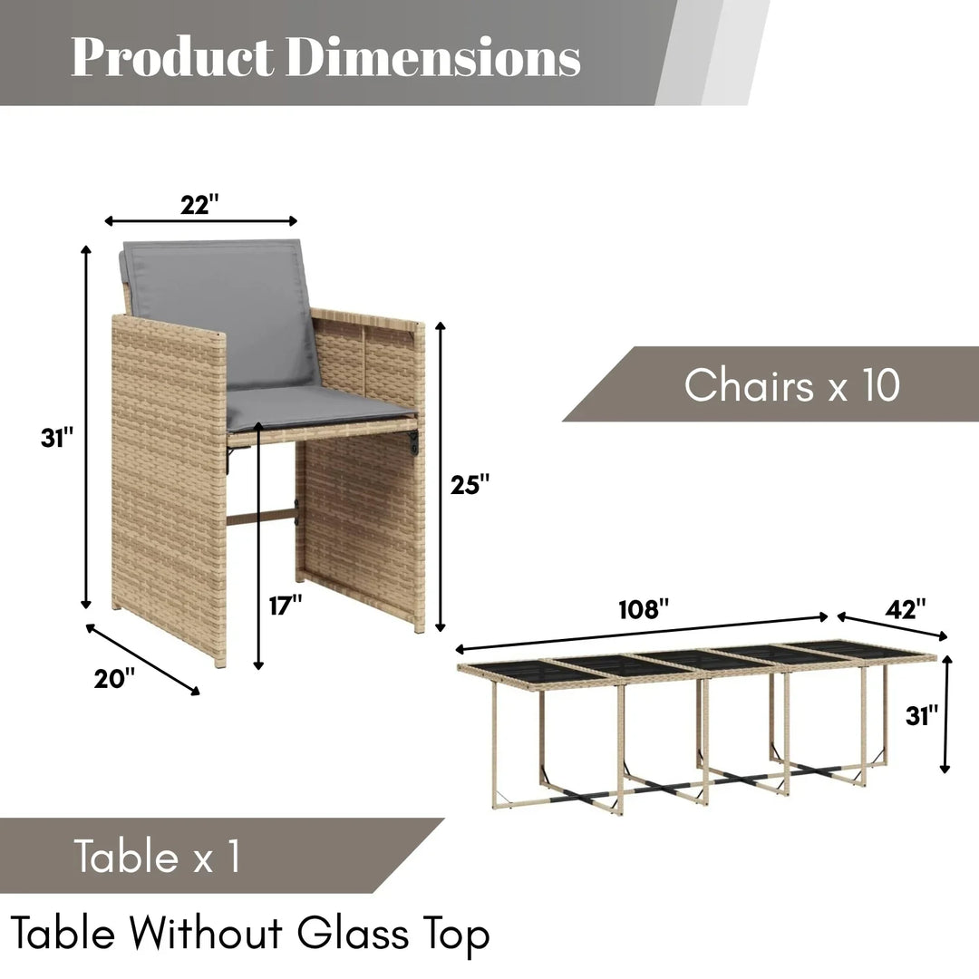 Elowen 11-Piece Outdoor Rattan Wicker Dinning Set