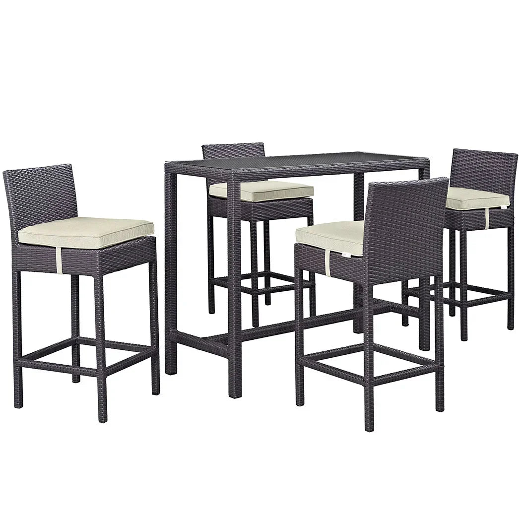 Lomeo Outdoor Patio Bar Sets 4 Chairs and 1 Table (Dark Brown)