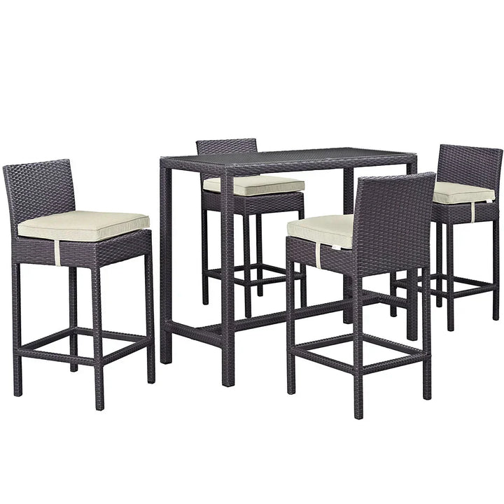 Lomeo Outdoor Patio Bar Sets 4 Chairs and 1 Table (Dark Brown)