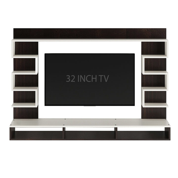 Juhi Wall-Mount TV Unit with Display Shelves – Wenge & White (32")