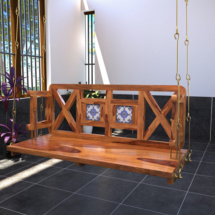 Hiya Modern Castle Style Tile Fitted Wooden Handmade Swing for Home