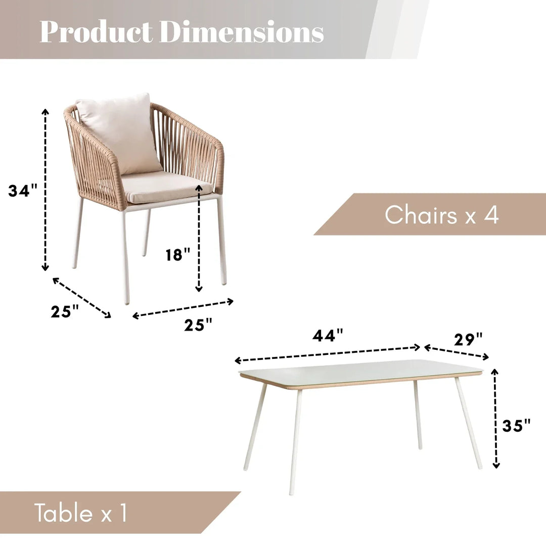 Alejandra 5-Piece Outdoor Patio Dining Set With Rattan Chairs & Glass-Top Table