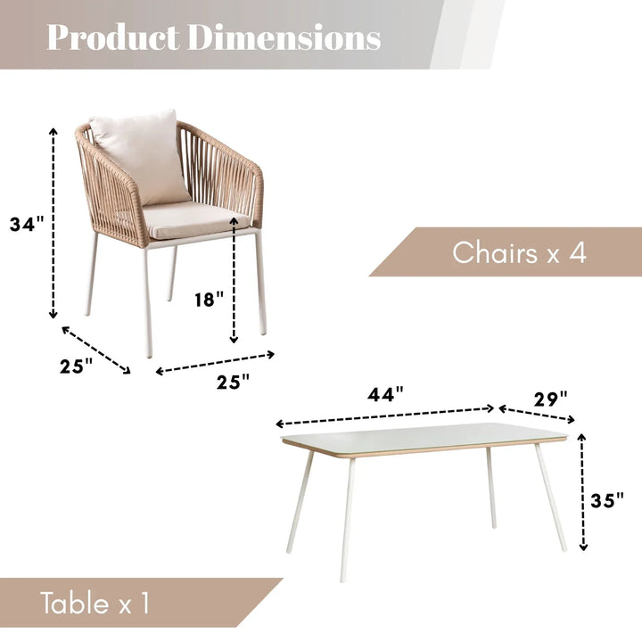 Alejandra 5-Piece Outdoor Patio Dining Set With Rattan Chairs & Glass-Top Table