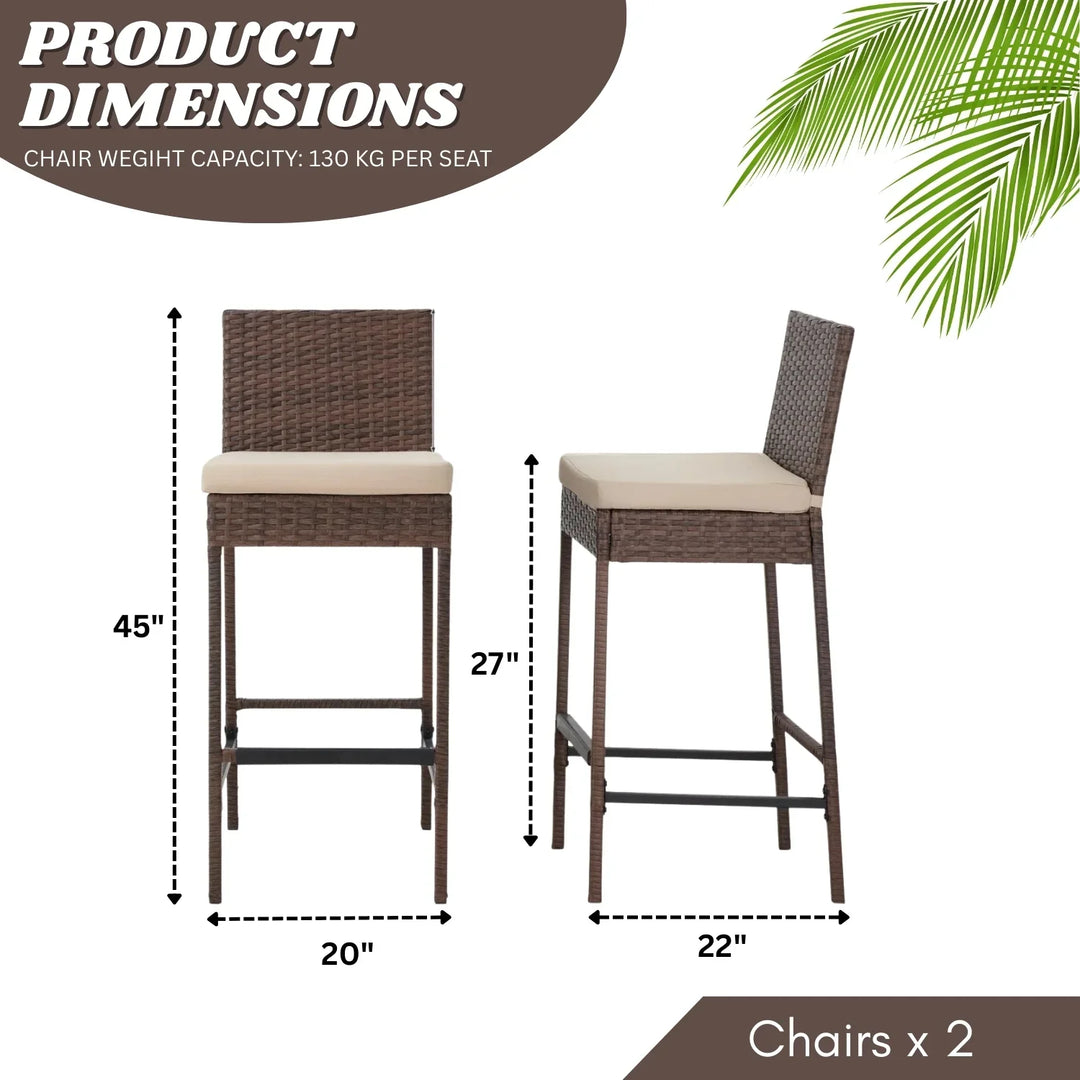 Ursula Outdoor Rattan Wicker Bar Chairs Set of 2