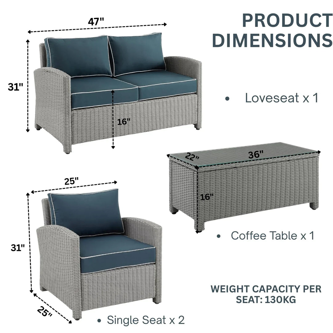 Porch Outdoor Sofa Set 2 Seater, 2 Single seater and 1 Center Table
