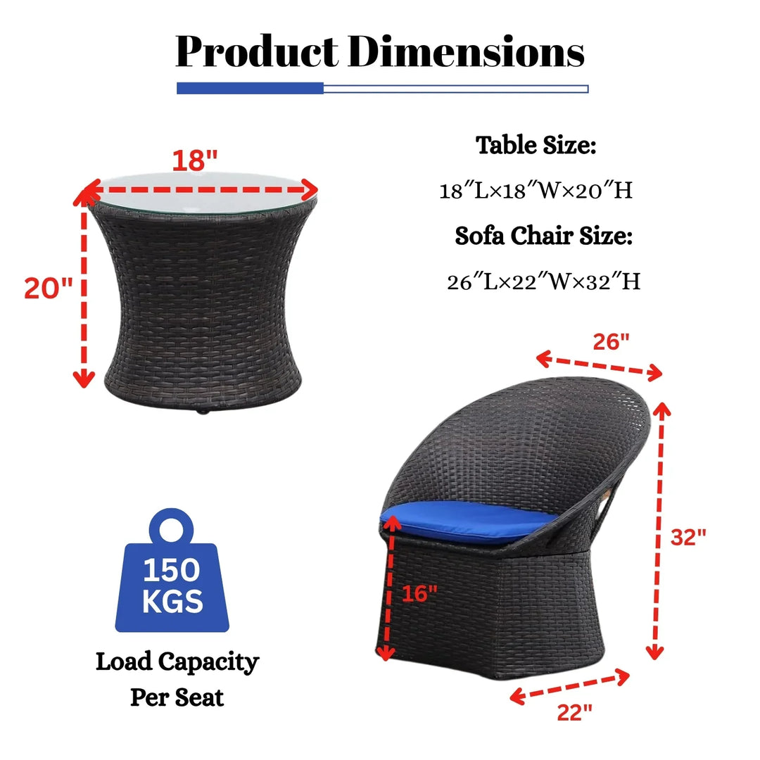 Solana 3-Piece Outdoor Rattan Wicker Patio Set