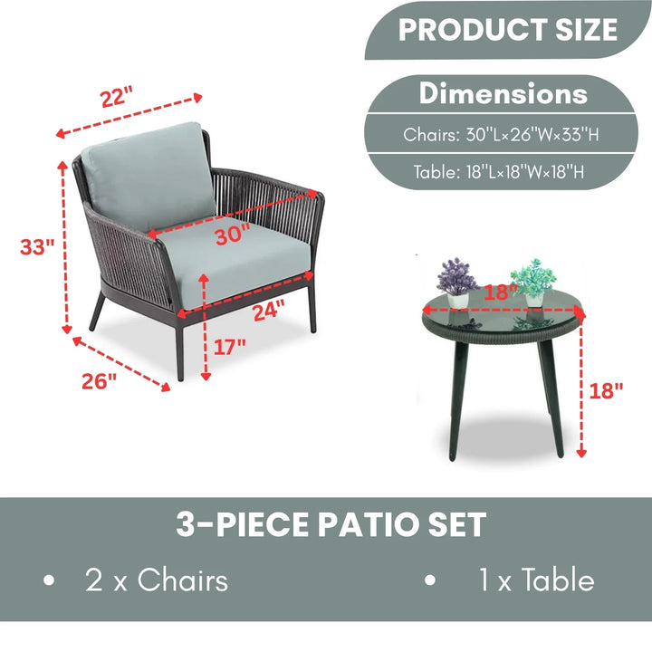 Binita Outdoor 3 Piece All-Weather Rope Patio Set