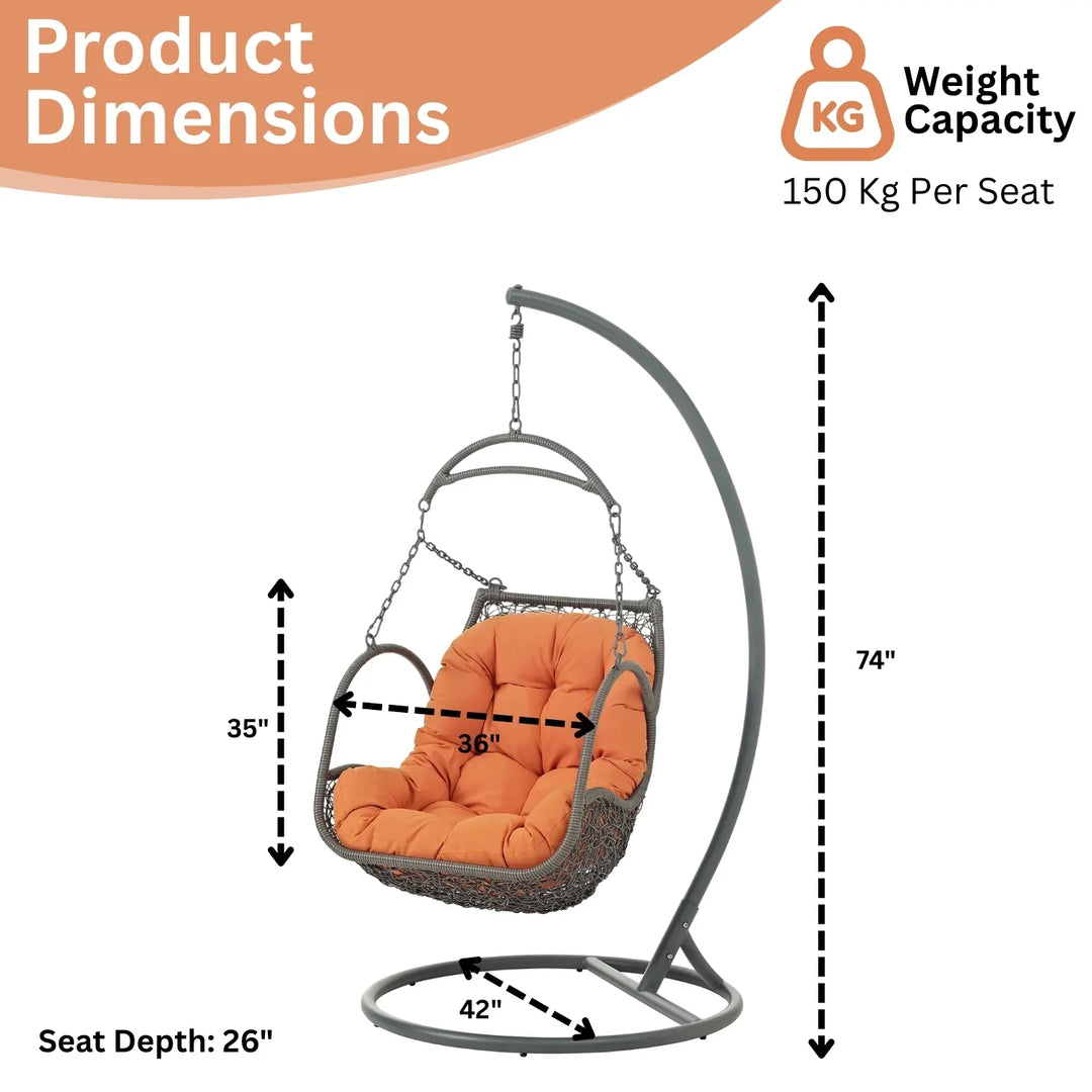 Folake Outdoor Rattan Wicker Hanging Swing Chair with Cushion