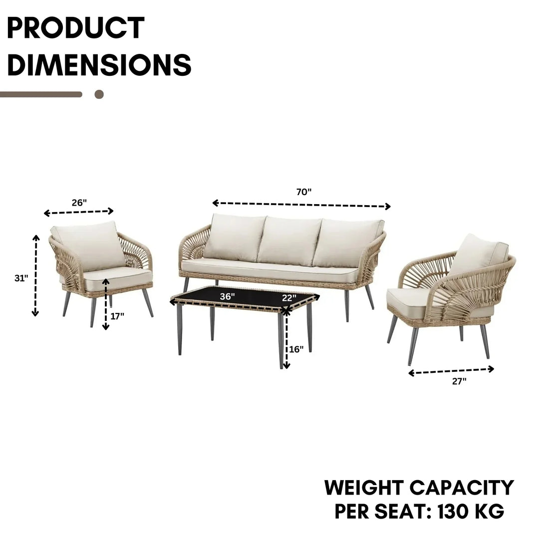 Juno Outdoor Rope Conversation Patio Sofa Set (Beige/Cream)