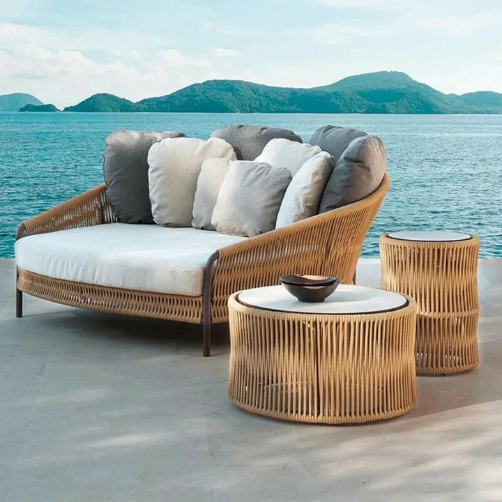 Roxane Outdoor Patio Rope Daybed With Center and Side Tables
