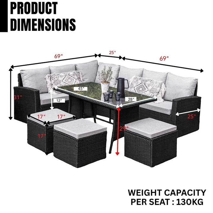 Paulina 6-Piece All-Weather Wicker Patio Furniture Set (Black/Grey)