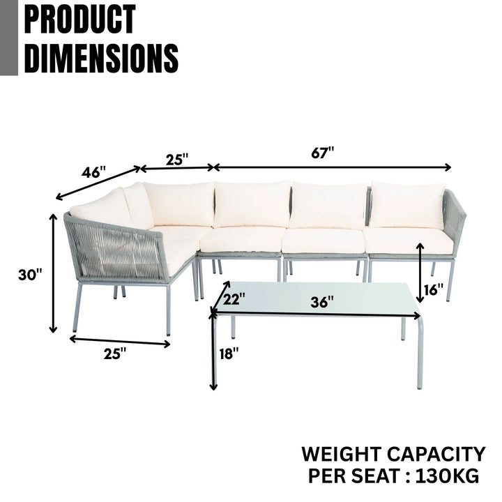 Adele Outdoor Grey Rope L-Shape All Weather Sectional Sofa Set